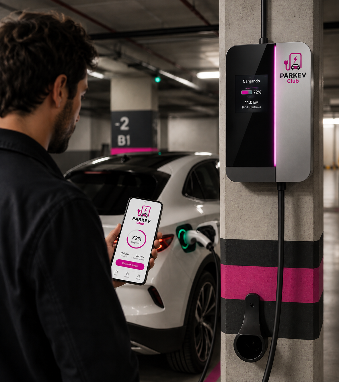 Cargador PARKEV en un estacionamiento